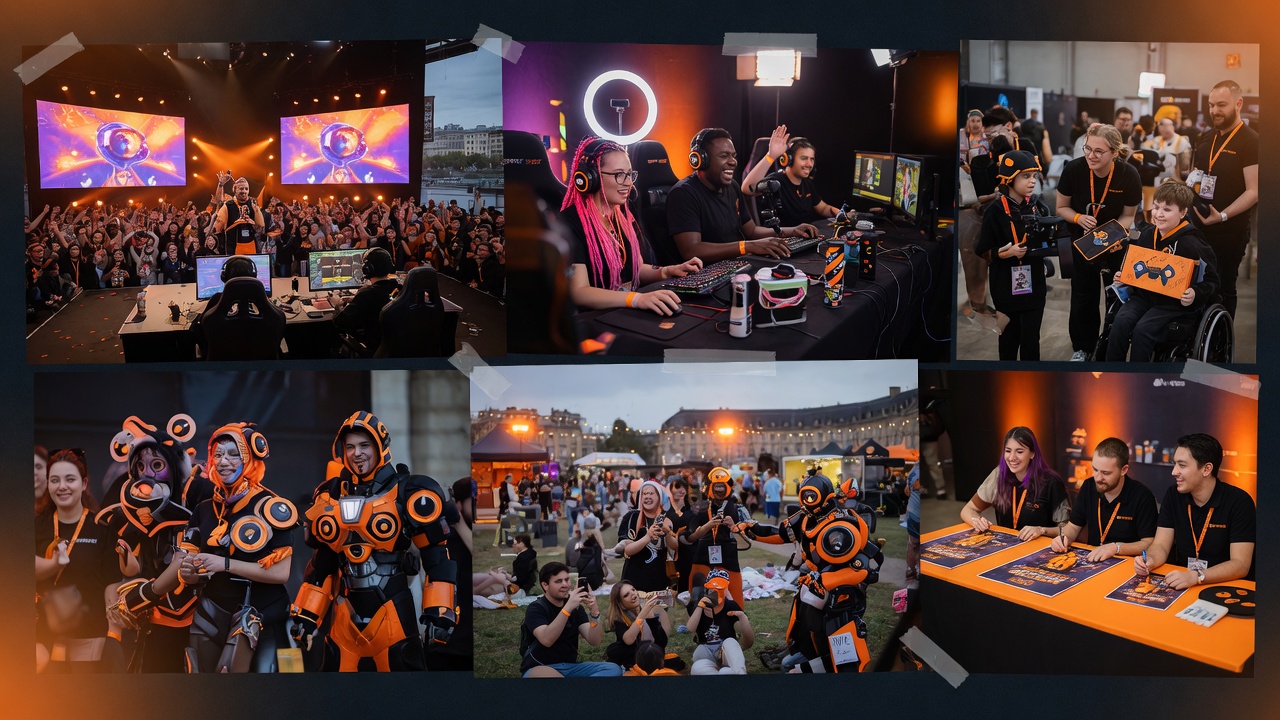 Spinboss community event collage featuring players, tournaments, and fan gatherings across France