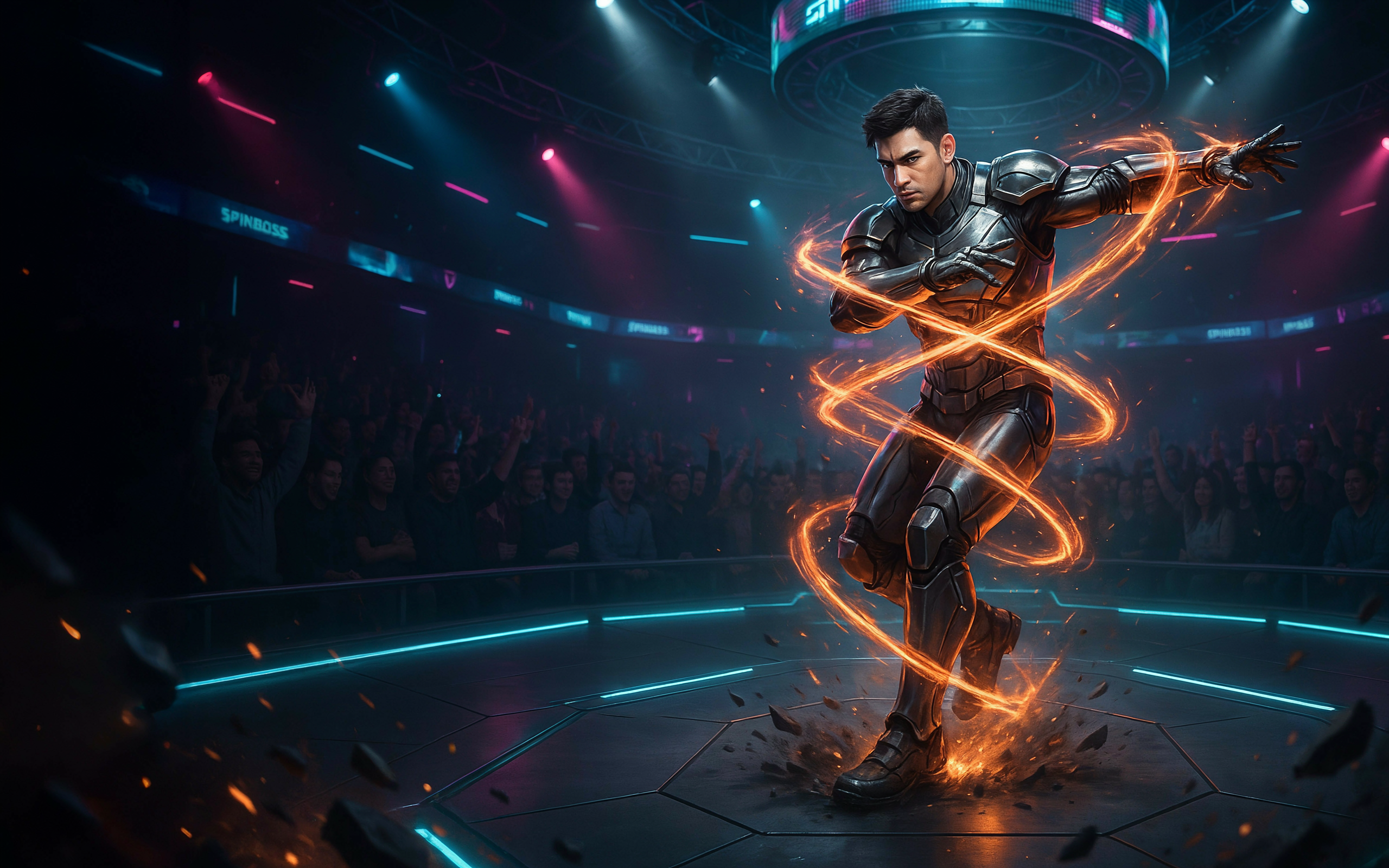 Spinboss key art hero banner showcasing the game's vibrant world and characters
